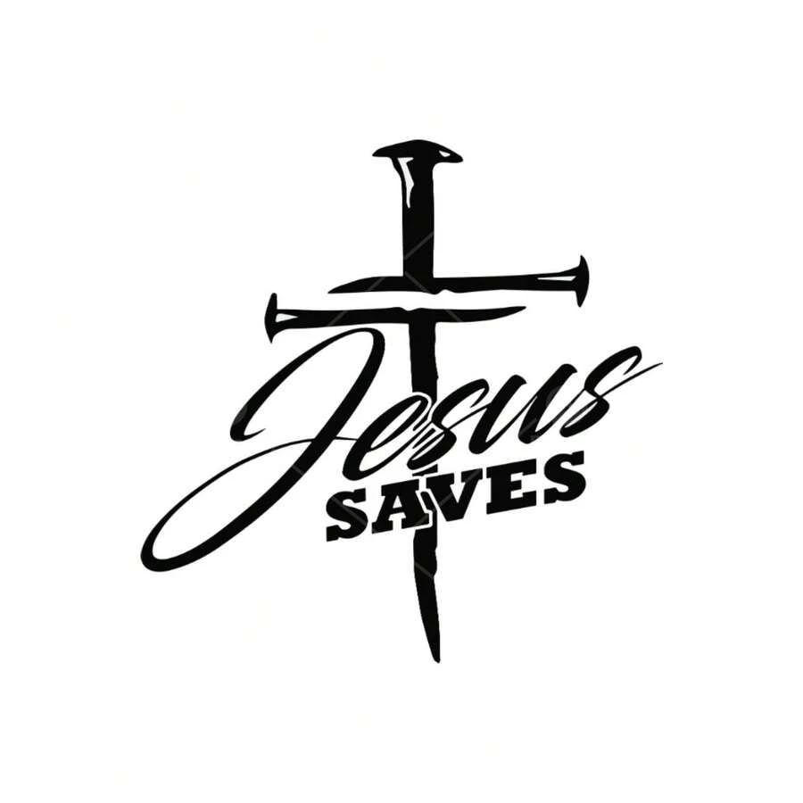 6pcs Jesus Saves Christian Cross Iron On Transfers - Bold Black & White Faith Decals With Cursive Lettering & Cross Design, Heat Transfer Stickers For Clothes, Bags, Hats, DIY Bible Study Church Apparel - Machine Washable DTF Ready-To-Press, Faithbased Crafts, Religious Garment Decoration, Highquality Vinyl, Religious Gift Shoppers - 彩色 - 查看 1
