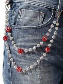 时尚街头嘻哈仿水晶粘土水钻串珠双层腰链，手工身体链 - 彩色 - 查看 1