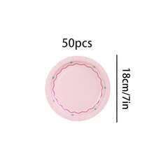 10pcs/20pcs/40pcs/50pcs,Summer Pink Striped West Coast 9-Inch And 7-Inch Paper Plates | Bachelor Party Decorations, Say Goodbye Bachelor Party, Birthday Party Supplies, Newborn Party, Striped Cake Plates,Pastel Pink & Peach Disposable Paper Plates Set - Scalloped Edge With Striped & Star Accents For Girls Birthday, Baby Shower, Tea Party & Brunch Tableware - 彩色 - 查看 8