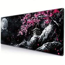 Grande Tapete de Teclado para Jogos, Tapete de Teclado para Laptop, Tapete de Mesa - 1 Pacote, com Design de Lua e Flor de Cerejeira - Com Bordas Costuradas com Precisão, Base de Borracha Antiderrapante e Múltiplos Tamanhos Disponíveis: 15,7*35,4 Polegadas (40*90 Cm). - Fácil de Limpar e Lavar - flores de cerejeira - Visão 3