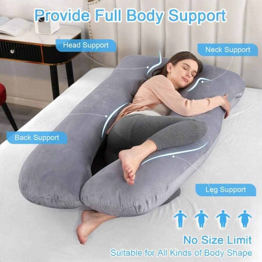 Pregnancy Pillows For Sleeping, Full Body Pillow, Large U Shaped Full Body Pillow, Ultra Soft Pillow With Removable Cover, Velvet, Pregnant Pillow Sleeping, Sleep Comfort Pillow, U Shaped Body Nursing Pillow, Full Body Support Pillow For Pregnancy With Removable Washable Cover,140x70cm - ALMOHADA-U-NEGRO - 查看 1
