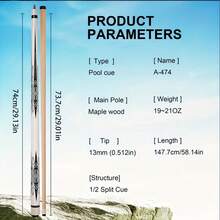 1pc Hardwood Maple 1/2 Snooker Cue, 13mm Tip, 58 Inch Length, 20 Oz, European Style Handle Design, American 9-Ball Billiard Cue, Unisex, Perfect Gift For Father Or Men - White - View 5