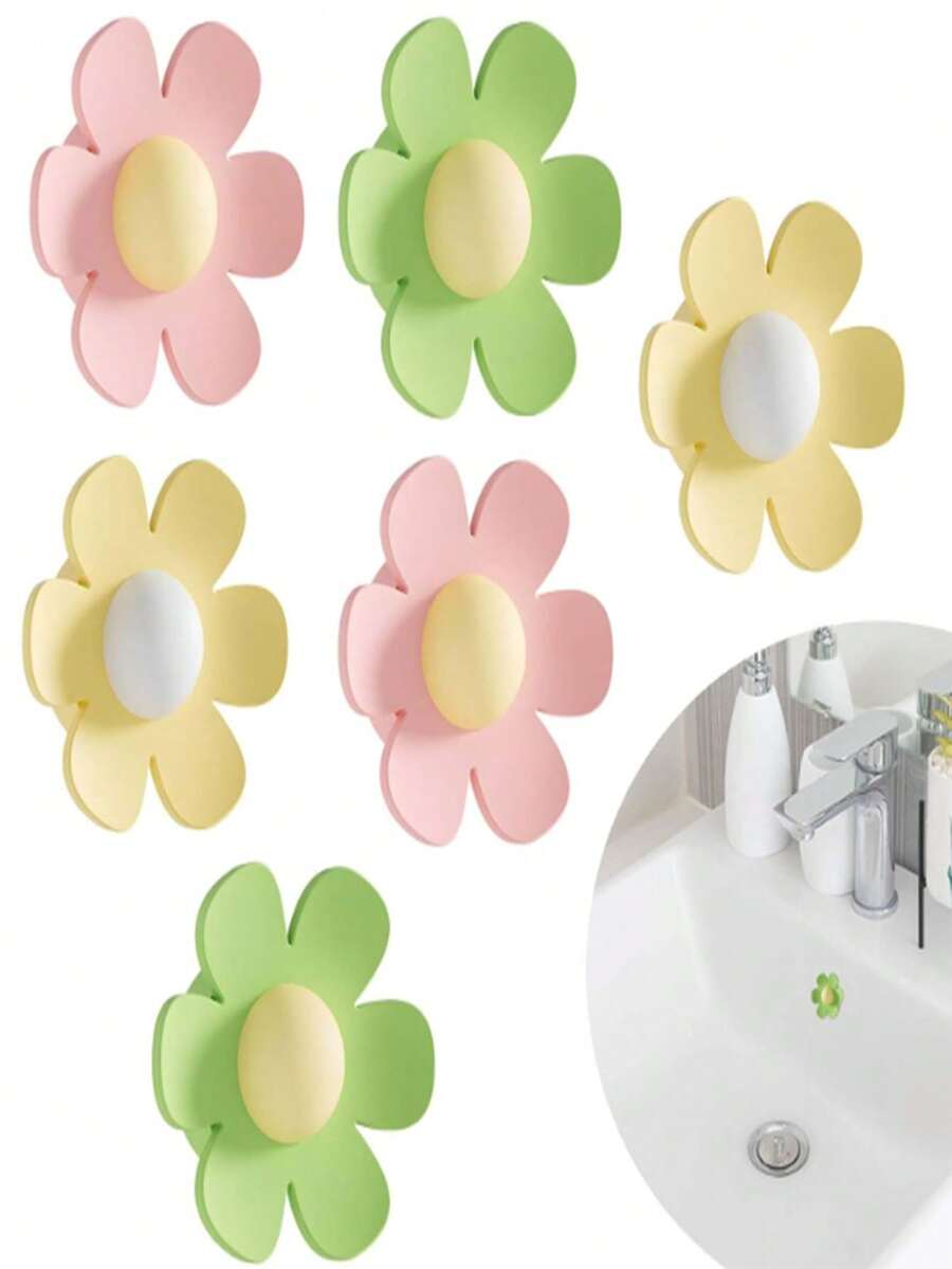 3pcs Bathroom Sink Overflow Cover | Odor-Proof Silicone Plug | Decorative Flower Design | Fits 2cm Drain Hole | 3pcs Set (Mixed Color) - Multicolor - View 1