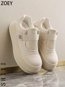 时尚百搭休闲魔术贴厚底鞋 - 卡其色 - 查看 4