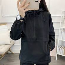 防风防水宽松纯色休闲半拉链时尚修身登山户外徒步夹克运动服 - 黑色 - 查看 15