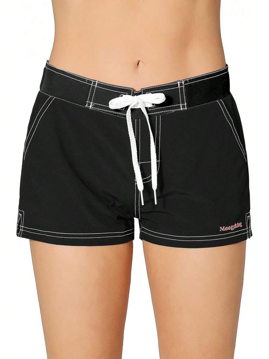 Women Quick Dry Swimwear Trunks Sports Board Shorts With Soft Briefs Inner LiningA Valentine's Day JVBY - 黑色 - 查看 1