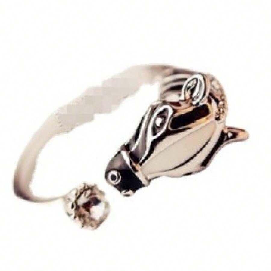 Korean Fashion Personality Zodiac Horse Sparkling Diamond Ring Horse Head Open Finger Ring For Women - Bạc cổ - Xem 1
