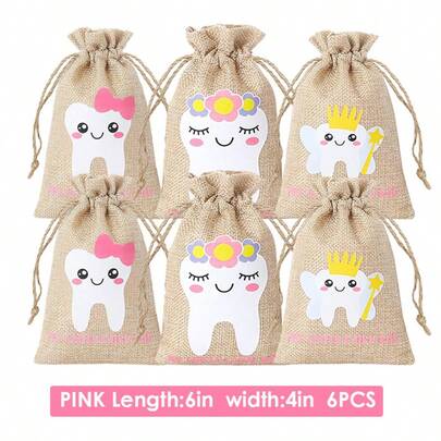 6pcs Tooth Fairy Pouches, Blue & Pink Tooth Fairy Bags, Holiday & Birthday Gift