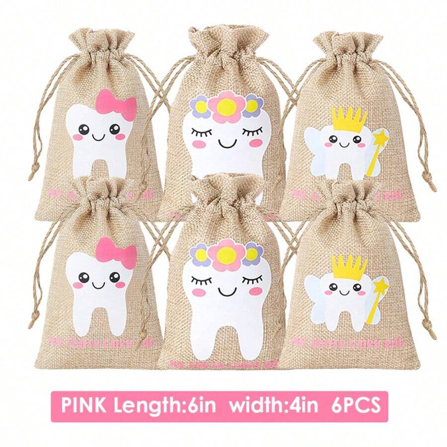 6pcs Tooth Fairy Pouches, Blue & Pink Tooth Fairy Bags, Holiday & Birthday Gift - Multicolor - View 1