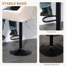 Set Of 2 Bar Stools, Retro Style, Adjustable Height, Linen-Look Faux Leather, Cream And Black - Apricot - View 7
