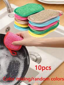 10pcs Colorful Ultra-Fine Fiber Kitchen Sponges, Double-Sided Reusable Stainless Steel Cleaning Pads, Soft Scrubbers For Pots And Stoves, Random Styles And Colors - Multicolor - View 11