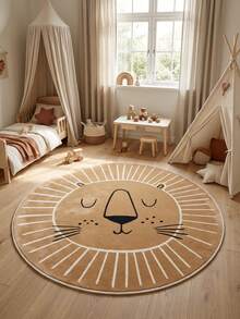1pc Cartoon Lion Round Faux Wool Rug, Soft & Absorbent, Entryway Doormat, Home Decor, Party Decoration, New Year Carpet, Small Rug, Cute & Minimalist, Suitable For Elders, Youth, Children, Living Room, Dining Room, Study, Bedroom, Gift For Daughter, Girlfriend - Multicolor (New) - View 1
