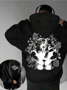 Sudadera con capucha de anime para hombres, estilo otaku chic, majestuosidad del reino, estilo fandom, estilo geek, ropa de calle, sudadera con gráfico genial, pullover con capucha, moda casual para fanáticos del anime y amantes de la cultura pop - Negro - Ver 1