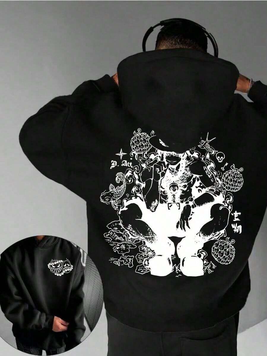 Sudadera con capucha de anime para hombres, estilo otaku chic, majestuosidad del reino, estilo fandom, estilo geek, ropa de calle, sudadera con gráfico genial, pullover con capucha, moda casual para fanáticos del anime y amantes de la cultura pop - Negro - Ver 1