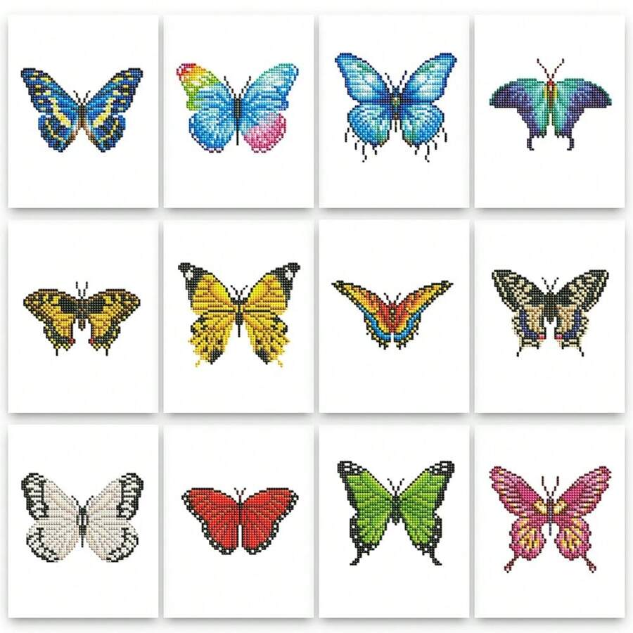 PeakLuv 12 Pcs Mini Diamond Painting Kits Butterfly, Small Diamond Art Kits For Adults, DIY Square Drill Butterfly Small Gem Art 1-Hour Painting For Home Desktop Decor, 6X7in - 蝴蝶2 - 查看 1