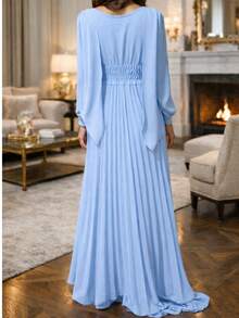 Elegant Casual Tie Back Pleated Formal And Evening - 淺藍色 - 查看 3
