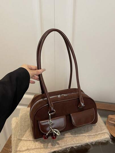 New Fashion Double Pocket Cherry Decor Handbag, Suitable For Parties, Outings, Vacations, Shopping And Daily Use, Can Store Coins, Phones, Also Suitable As A Work Bag For White-Collar, College Students And Office Workers, Elegant Ladies Bag
