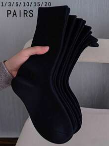 1/3/5/10/15/20 Pairs Women Black Wide Mouth Comfortable Simple Maternity Socks, Moisture-Wicking Mid-Calf Socks - A - View 1