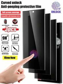 3片装曲面解锁防窥钢化玻璃屏幕保护膜，防刮花，防摔，适用于三星Galaxy Note8/9/10/20/S8/S9/S10/S20/S21/S22/S23/S24/S25 Ultra/Galaxy S25 Edge/S26/S26 Plus/S26 Ultra全系列，易于安装，防指纹，隐私保护膜，适合生日/复活节/圣诞节/送给家人/朋友。 - 黑色 - 查看 41