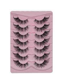 7 paia di ciglia finte 3D spesse, dall'aspetto naturale, a forma di D con sollevamento, soffici, ciglia a forma di occhio di gatto, ciglia finte in mink, strumenti di makeup adatti per uso quotidiano e occasioni speciali, riutilizzabili e non irritanti - nero - Visualizzare 3