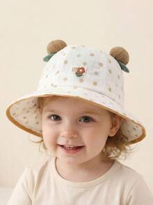 3-8Y Children's Hat Spring New Polka Dot Small Flower Sunshade Bucket Hat Sweet And Cute Baby Girl Outdoor Windproof Bucket Hat - 1PC - View 3