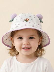 3-8Y Children's Hat Spring New Polka Dot Small Flower Sunshade Bucket Hat Sweet And Cute Baby Girl Outdoor Windproof Bucket Hat - 1PC - View 5