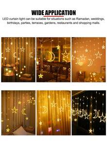 LED Star Moon Curtain String Lights, Ramadan Kareem Decoration 2026, Warm White Battery Powered Twinkle Star Moon Fairy Lights, Bohemian Dazzle Bright Window String LED Lights, Crescent Moon Starry Hanging Lamp For Eid Mubarak Gift - Multicolor - View 9