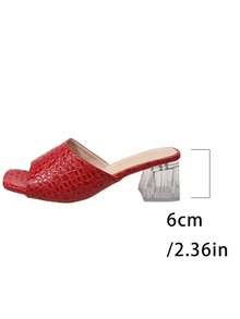 Women's Transparent High Heel Sandals, Fluffy Faux Fur Beach Slippers, Outdoor Fashion Breathable Textured High Heels, Multi-Color - Red - View 11