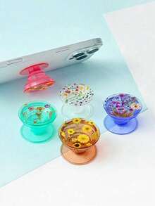 Soporte universal plegable y transparente para teléfono celular, soporte de mano, soporte de escritorio telescópico, transparente puro, azul transparente, rosa transparente, verde transparente, marrón transparente, floral compatible con iPhone, teléfono Android, regalo - Multicolor - Ver 4