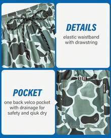 7inch Mens Swim Trunks: 2 In 1 With Compression Liner Stretch Quick Dry Drawstring Shark Pockets Beach Pool VacationA Valentine's Day 976M - Army Green Camouflage Shark - View 2