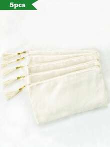 1/5/10/20pcs Elegant Portable Beige Canvas Jewelry Organizer Pouch With Colorful Tassel Decor (2 Styles, 10 Colors Available), Boho Style Tassel Makeup Bag, Reusable Canvas Zipper Pouch For Daily Use, Shopping, Travel, Gym - Beige - View 23