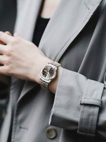 1pc Women's Stainless Steel Strap Quartz Watch, Minimalist & Fashionable, Suitable For Daily Wear