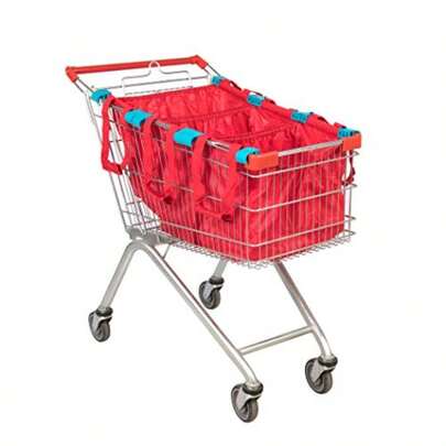 Handy Sandy Cart Caddy Paquete de 3 bolsas de compras reutilizables con clips para carrito Juego de asas organizadoras de comestibles resistentes Respetuoso con el medio ambiente plegable