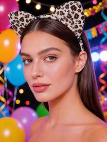 1pc Leopard-Patterned Cat Ear Headband, Suitable For Use As A Gift For Parties/Celebrations/New Year Or For Daily Wear - Multicolor - View 3