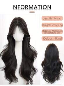 24-Inch Women's Elegant Black-Brown Long Curly Wig, Suitable For Females, Natural Wavy Rose Net Cap Heat-Resistant Synthetic Fiber Material, Great For Daily Wear And Halloween Parties - Multicolor - View 5