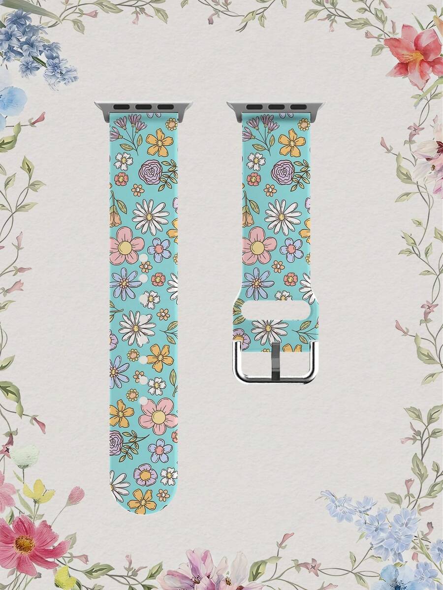 1条柔软、弹性、透气的花卉图案腕带，适用于三星、佳明、荣耀智能手表，尺寸可选38mm、40mm、41mm、42mm、46mm、45mm、44mm、49mm；时尚休闲多色硅胶表带，兼容苹果手表Ultra SE/11/10/9/8/7/6/5/4/3/2/1 - 彩色 - 查看 1