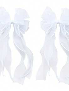 1个/2个白色蝴蝶结发夹 - 发饰 - 适用于制服、辫子和马尾辫 - 优雅可爱的发夹，适合休闲装扮，网纱材质，大蝴蝶结，丝带，发夹，公主风，仙女风，顶部发夹，白色马尾辫，尖头发夹