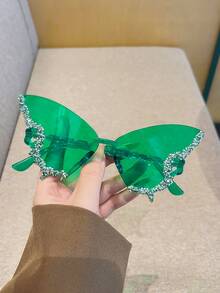 ROMWE Grunge Punk 1pc Rhinestone Butterfly Fashion Glasses, Fashion Bling Bling Fashion Glasses For Women, Everyday Use - Color Frame Color - View 5