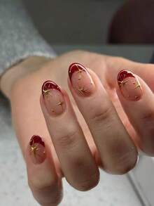 10 miếng dán móng tay thủ công hình hạnh nhân màu đỏ kiểu Pháp, trang trí bằng sao vàng và hạt vàng. Những miếng dán móng tay này có phần đầu móng được vẽ tay màu đỏ kiểu Pháp, điểm xuyết bằng sao vàng và hạt vàng, kết hợp hoàn hảo giữa sự thanh lịch và thời trang. - Nhiều màu - Xem 2