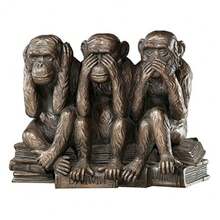 The Hear-No See-No Speak-No Evil Monkeys Statue In Faux Bronze [Kitchen] - Faux Bronze Finish - View 2