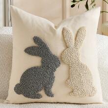 1pc/2pcs Easter Bunny Pillow Cover, 18 X 18 Inch Country Style 3D Embroidered Rabbit Cushion Cover, Decorative For Bed, Sofa, Spring Season, Easter Party, Farmhouse Home Decor - Multicolor - View 8