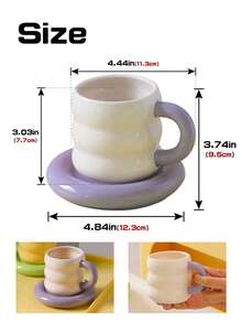 Dieses süße Keramik Tassen- und Untertassen-Set mit einzigartigem Design eignet sich für den Gebrauch Zuhause, im Büro und in Cafés. Es ist auch ein tolles Geschenk. - Verschiedenfarbig - Übersicht 8