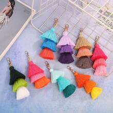 1pc Bohemian Style Colorful Pom Pom Tassel Keychain, Cute Backpack Keychain, 3-Color Agate Tassel Pendant, Wallet Tassel Keychain, New Year Decoration, Ombre Keychain, Backpack Decor, 2026 New Arrival
