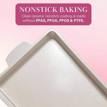 Deluxe Roasting Pan Set, Heavy Duty Nonstick Bakeware With Silicone Handle Grips, 13 Inchx9 Inch, Pink - Pink - View 3