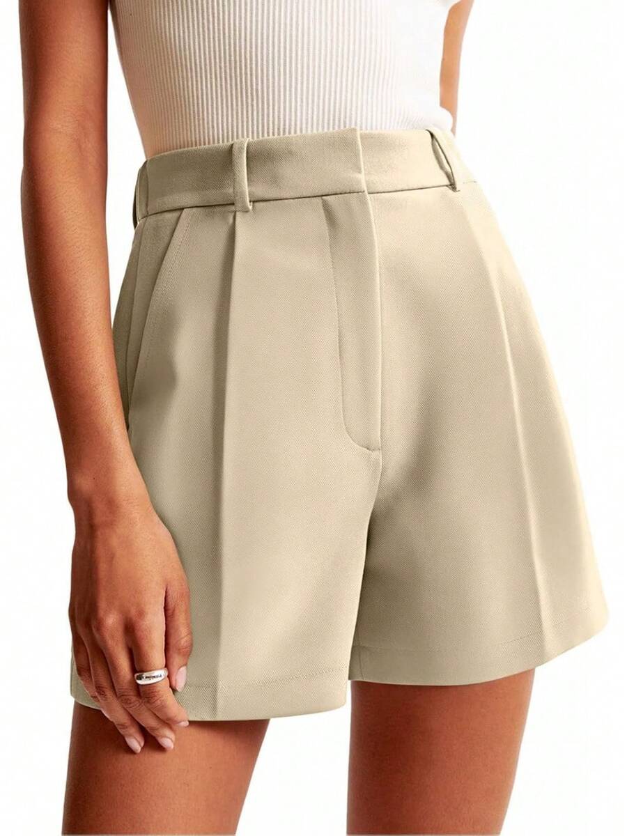 NIMIN Womens Shorts Dressy High Waisted Wide Leg Tailored Shorts Pleated Business Casual Work Trouser Shorts Without BeltsA Valentine's Day J4DI - 卡其色 - 查看 1