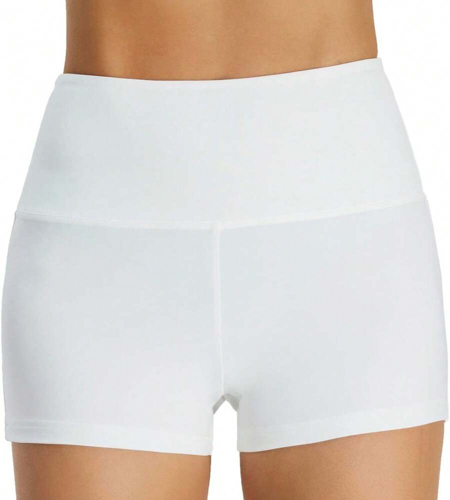 Cut Low Rise Booty Shorts - Spandex Active Dance Yoga Workout Fitness Shorts WomenA Valentine's Day KV0K - 白色(高腰) - 查看 1