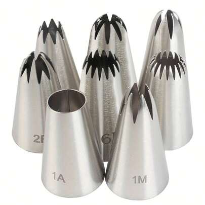 8 قطع مجموعة فوهات أنابيب من الفولاذ المقاوم للصدأ، أدوات تزيين الكيك، فوهات أنابيب الكريمة، فوهات أنابيب الآيسينج، مناسبة للخبز المنزلي، الكريمة، الكيك، البسكويت، التزيين، الكب كيك، البروفيتيرول، والدونات وغيرها الكثير، أدوات خبز ممتازة وأدوات تزيين ومستلزمات مطبخ للمنزل، الحفلات، عيد الحب، المناسبات، والأعياد