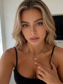 1 chiếc vòng cổ thời trang nữ hình chữ Y màu vàng có tua rua, thiết kế độc đáo, thích hợp đi biển. - Vàng - Xem 5