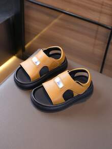 1双男女通用简约平底露趾凉鞋，耐磨防滑儿童沙滩鞋，适合夏季穿着 - 芥末黃 - 查看 3