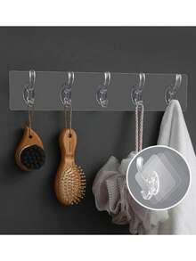 6pcs Clothes Hanger Hooks, Home & Bathroom Storage Organizer - Transparent - View 3